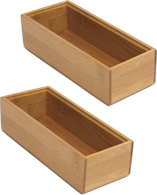 Lipper International 8180S Bamboo Wood Stacking Drawer Organizer Box, 3" x 6", Set of 2