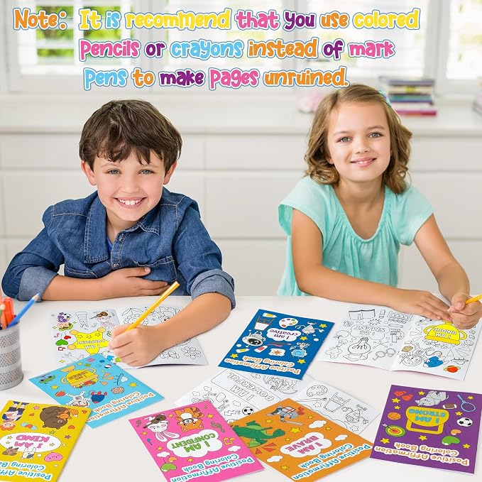Dvbonike 48Pcs Positive Affirmation Coloring Books - Promote Confidence DIY Color-in Pages Booklet Bulk Drawing Motivational Stress Relieving Party Supplies for School Classroom Rewards Gift for Kids