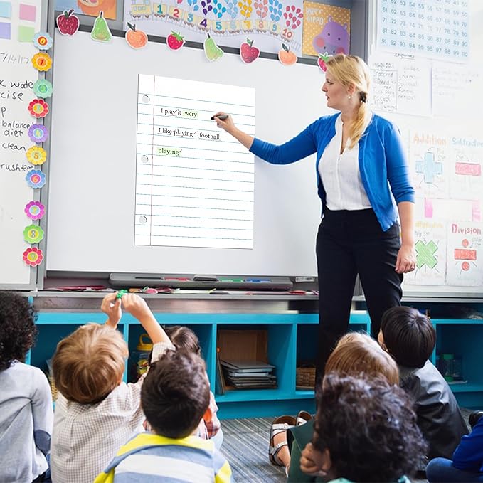 2 Sheets Magnetic Notebook Paper Total Area 23.6" x 17.3" Dry Erase Magnetic Lined Paper for Classroom Whiteboard Giant Reusable Handwriting Notebook Poster for School Office Teacher Teaching Supplies