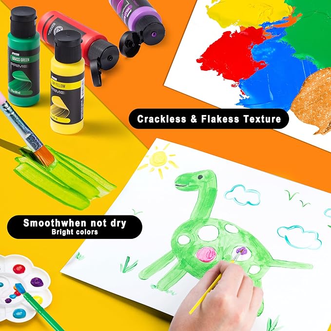 JOYIN Washable Tempera Paint Set for Kids 12PCS, Non Toxic Liquid Paint with 6 Brushes and 2 Palettes - Art Supply for Kids for Arts and Crafts Project, Finger Painting (2 oz Each), Easter Basket Stuffers