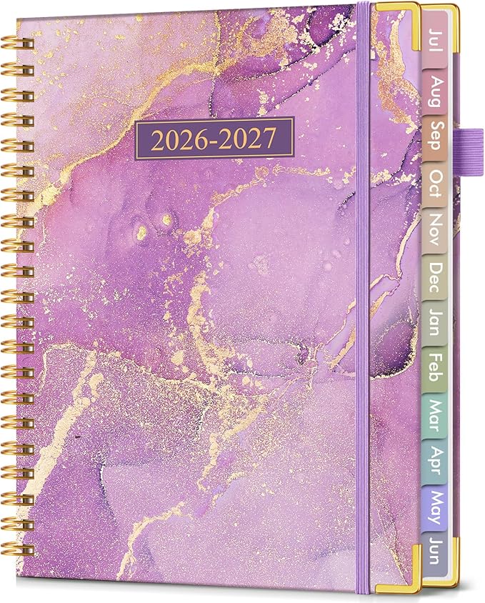 Academic Planner 2026-2027, Hardcover Weekly and Monthly Calendar Planner from July 2026 - June 2027, Daily Agenda Planners with Tabs, College School Organizer for Student Teacher, A4 (8.5" x 11"), Purple Marble