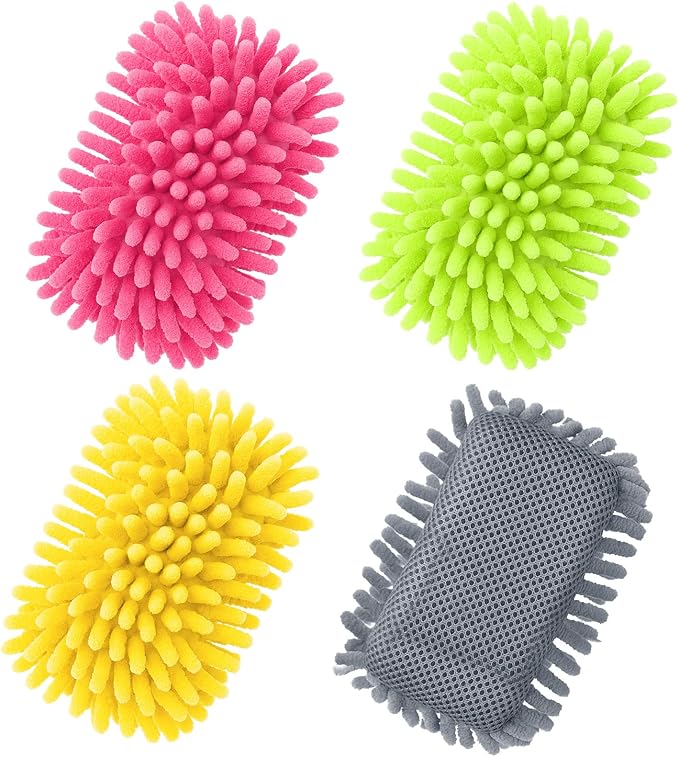 Zonon 4 Pieces Dry Erase Eraser Microfiber Shag Washable Whiteboard Eraser for Markers, Chalk, Home and Office (Pink,Green,Yellow,Gray)