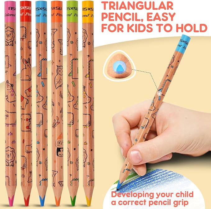 nsxsu 12 Jumbo Colored Pencils for Kids, Triangle Thick Coloring Pencils, Fat Color Pencil Set for 3-12 Preschool Toddlers Art Supplies, Easy Grip Birthday Party Favor Drawing Supplies