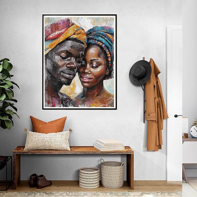 SKRYUIE Paint by Numbers Kit for Adults Beginner African American, Acrylic Couple Oil Painting by Numbers Kits with PaintBrushes Paintwork Art Crafts Canvas for Home Decor 16x20 inch c3