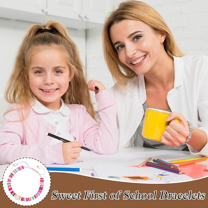 Back to Stuff First Day of Kindergarten Preschool Bracelets Mommy and Me Gifts for Mother Daughter Bracelets