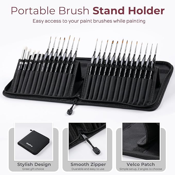 Nicpro Professional Miniature Painting Kit - 25PCS Miniature Paint Brushes Drybrush with Magnetic Painting Handle, Model Paint Brushes for Miniatures, Model, Craft, Acrylic Painting, with Nylon Bag