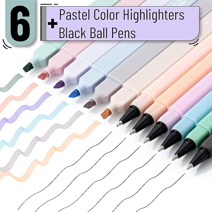 Mr. Pen- Aesthetic Highlighters and Ballpoint Pens No Bleed, 12 Pack, Pastel Colors, Bible Highlighters and Pens No Bleed, Fast Dry and No Smear for Bible Journaling, Planner, School Supplies
