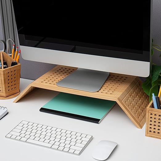 Mind Reader Monitor Stand, Ventilated Laptop Riser, Desktop Organizer, Office, Rayon from Bamboo, 20.75" L x 9" W x 4" H, Brown