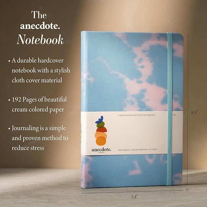 ANECDOTE. Dotted Journal Notebook, 192 Pages, A5 size: 8.3" x 5.4", Thick 100 GSM Paper, Dotted, Hardcover. Journal for Women and Men, Perfect Notebook for School, Work and Travel (Tie Dye)