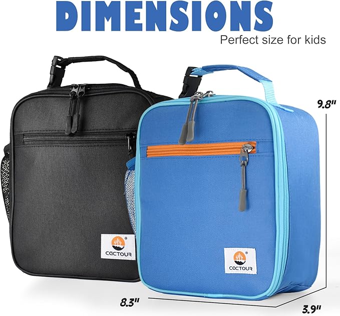 CaCTOUR Lunch Box Kids,2 Packs Insulated Lunch Bag for Girls Boys,Soft Bag Mini Cooler Back to School Thermal Reusable Lunch Bag for Work School Picnic (Blue & Black)