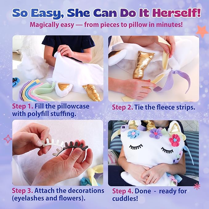 Unicorn Pillow Kit - No Sew Unicorn Craft Kit - Gifts for Girls, Arts and Crafts for Kids Ages 4-8 - Unicorn Toys for 6 Year Old Girl Gifts, Birthday, Easter, Toddlers, Teens