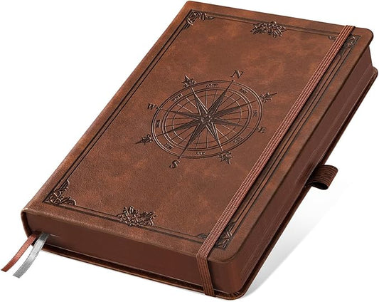 AHGXG Thick Journal Lined Notebook for Men - 320 Numbered Pages A5 College Ruled Notebook for Writing, 100gsm Paper, Vintage Leather Hardcover, for Women Work Office School, 5.75'' X 8.38''- Brown