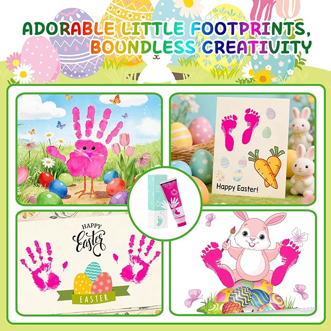 Baby Hand and Footprint Paint with Sponge Head, 2.54 fl oz, Non-Toxic & Acid-Free, Washable Baby Safe Paint for Newborn Keepsakes, Dog Nose & Paw Prints, Ideal New Mom Gift - Hot-Pink