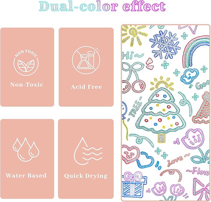 Artecho 12 Colors Self-Outline Metallic Markers, Professional Double Line Shimmer Pens for Adult Coloring, Calligraphy, Illustration & Artist-Grade DIY Crafts