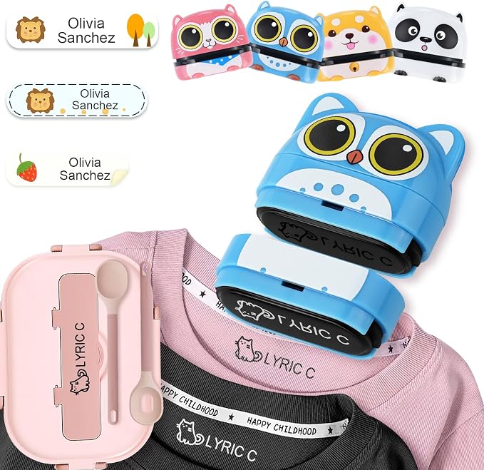 SUPHELPU Name Stamp for Clothing Kids Waterproof, Double Sided (White + Blacke Ink) Name Labels Stamp for Clothes Permanent, Personalized Stamp for Daycare Preschool School Supplies Plastic Fabric
