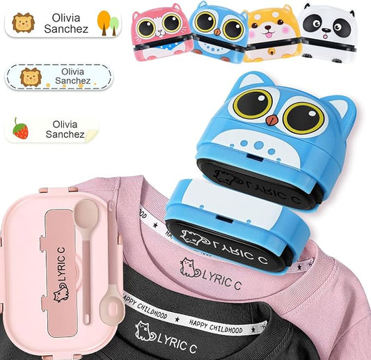 SUPHELPU Name Stamp for Clothing Kids Waterproof, Double Sided (White + Blacke Ink) Name Labels Stamp for Clothes Permanent, Personalized Stamp for Daycare Preschool School Supplies Plastic Fabric