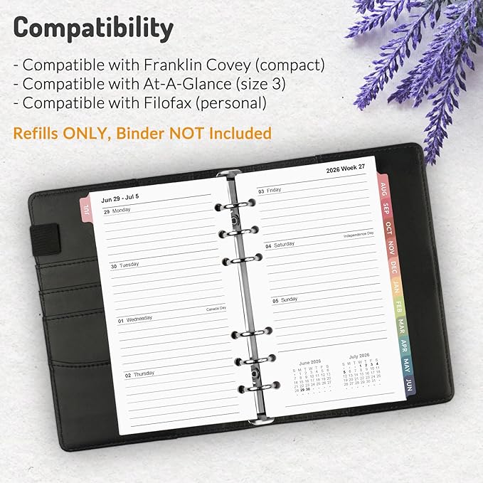 Forvencer 2026 Weekly & Monthly Planner Refills for A6 6-Ring Binders, July 2026 - Jun 2027, 6-Hole Punched Planner Inserts with Colorful Monthly Tabs, Pocket Calendar Organizers, 3-3/4" x 6-3/4"