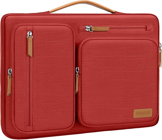 MOSISO 360 Protective Laptop Case 13.3 inch, 13-13.3 inch Laptop Sleeve Compatible with MacBook Air/Pro 13 / Pro 14,HP Dell Acer ASUS,Side Open Carrying Case with 4 Zipper Pockets&Handle, Red