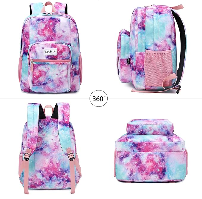 abshoo Classical Basic Womens Galaxy School Backpack For College Teen Girls Water Resistant Bookbag (Galaxy Pink)