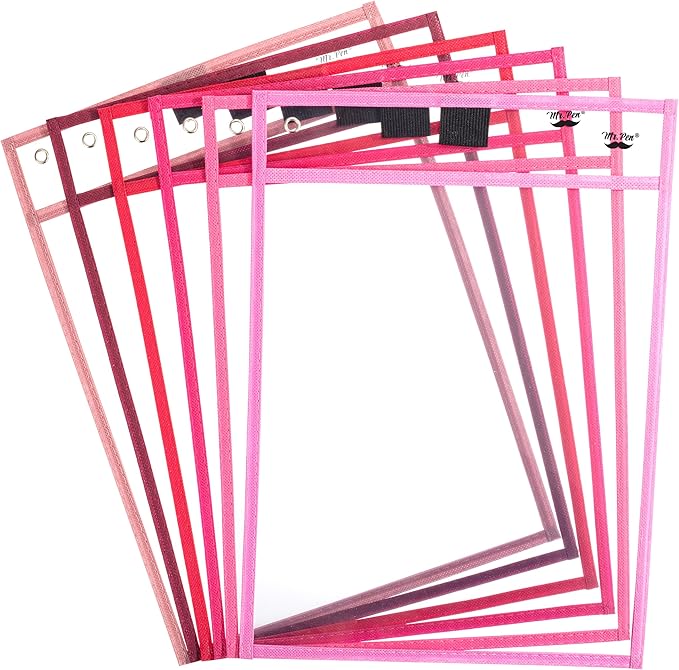 Mr. Pen- Reusable Dry Erase Pocket Sleeves, 10" x 14", 6 Pack, Pink Shades, Clear Plastic Paper Sleeves, Ticket Holders, Clear Plastic Sheet Protectors, Teacher, School, Classroom Supplies