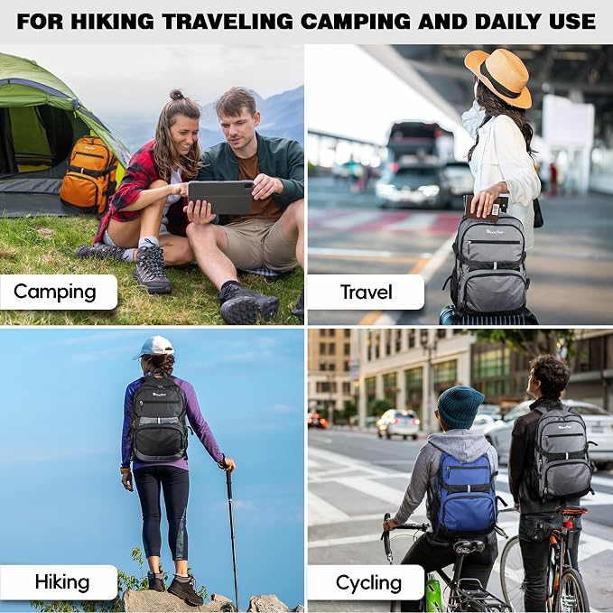 Seektop Travel Backpack for Men Women, Multiple Pockets 40L Hiking Backpack | Lightweight Foldable Carry on Backpack for Outdoor Camping Sport Leisure