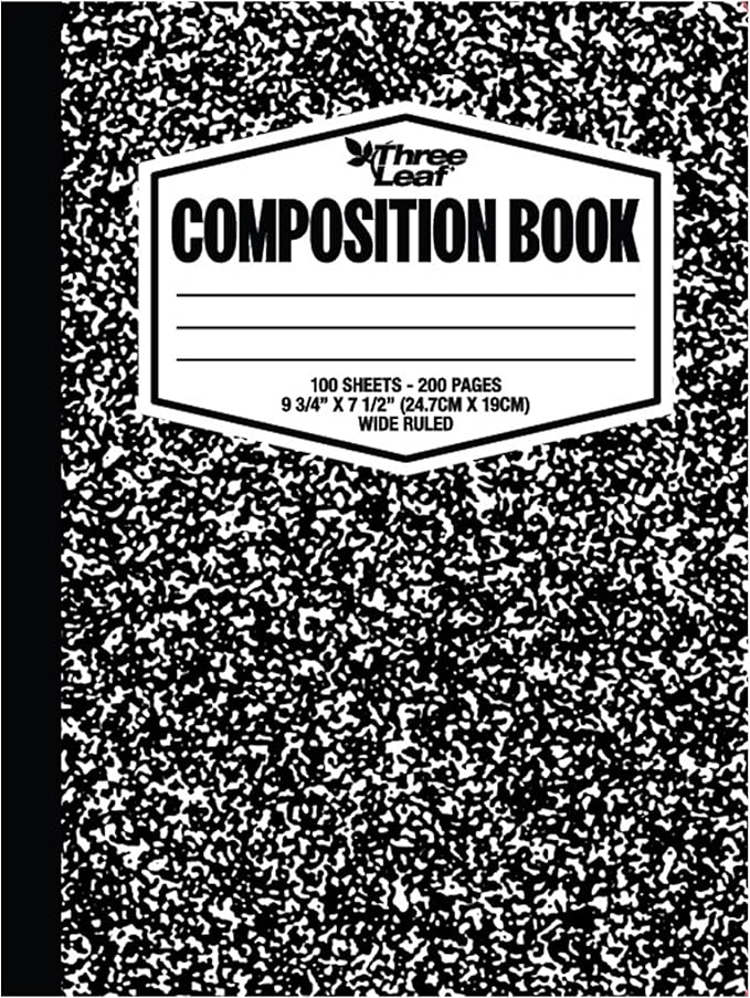 three leaf 100 Sheets Wide Ruled 9-3/4" X 7-1/2" Composition Notebook, 1920 Ct. (40 Cases X 48 Notebook) Writing Journal Notebook, Home School Supplies For College Students.
