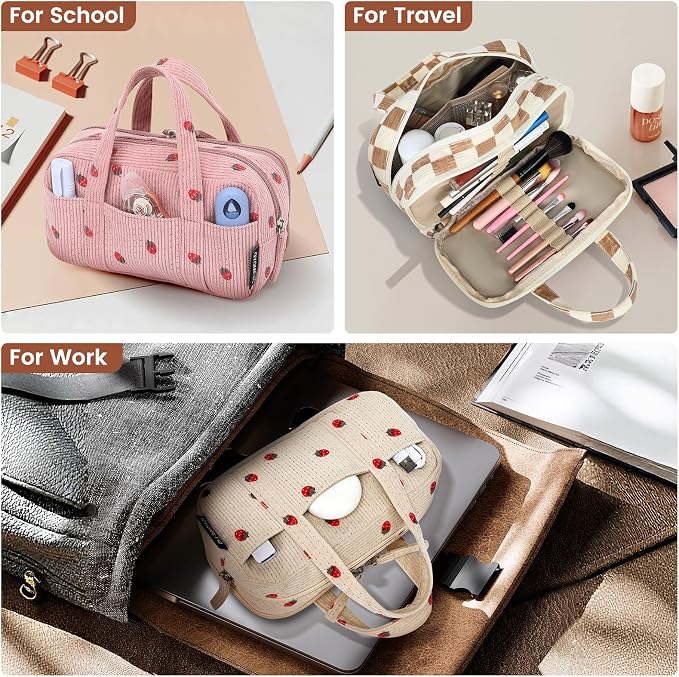 Large Pencil Case Pouch, Extra Big Pencil Bags with Zipper, Cute Corduroy Pencil Pouch with 5 Compartments, Pen Bag Wide Opening, Pencil Pouch Organizer, Pencil Box for Teen Girls Adults