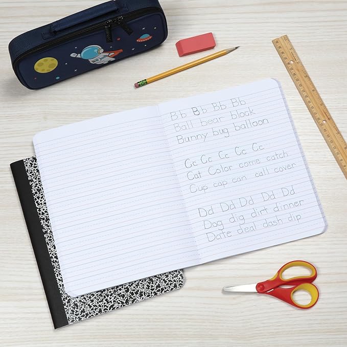 Oxford Primary Ruled Composition Notebooks, 9-3/4 x 7-1/2 Inches, Writing Practice for Kids, Grades K-2, Black Covers, 100 Sheets, 2 Pack (1002521)