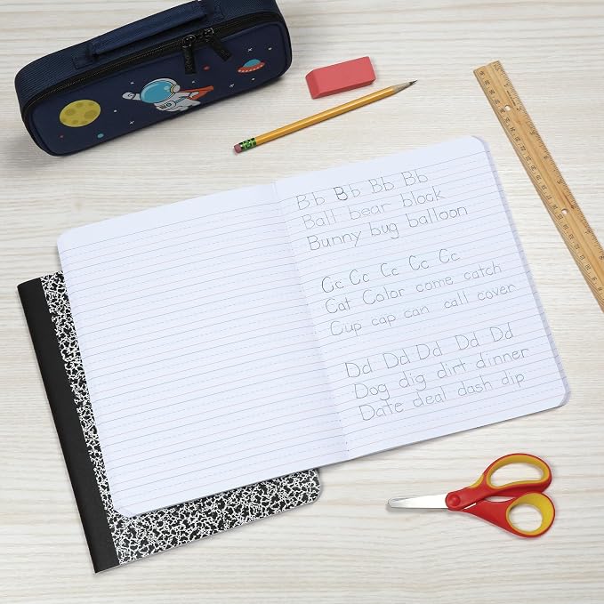 Oxford Primary Ruled Composition Notebooks, 9-3/4 x 7-1/2 Inches, Writing Practice for Kids, Grades K-2, Black Covers, 100 Sheets, (1002521), 2 Count (Pack of 12)