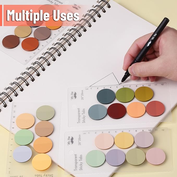 Mr. Pen- Round Transparent Sticky Notes, 1.1” Diameter, 28 Pads, 1120 Sheets, Colorful, Water-Resistant See-Through Sticky Notes Bulk & Fineliner, Smooth Writing, Note Tabs for Bible Journaling