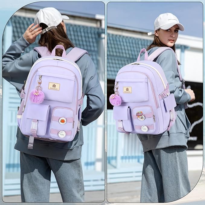 Hidds Laptop Backpacks 15.6 Inch College Backpack Elementary Middle High School Bag Large Cute Bookbags Anti Theft Travel Back Pack Casual Daypack Kids Book Bag for Teens Girls Women Students-Purple
