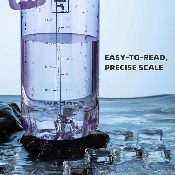 Fanhaw 32 oz Clear BPA-Free Tritan Water Bottle with Fast-Flow Spout Lid, Leakproof Wide-Mouth Reusable Bottle for Gym, School & Office (Amethyst)