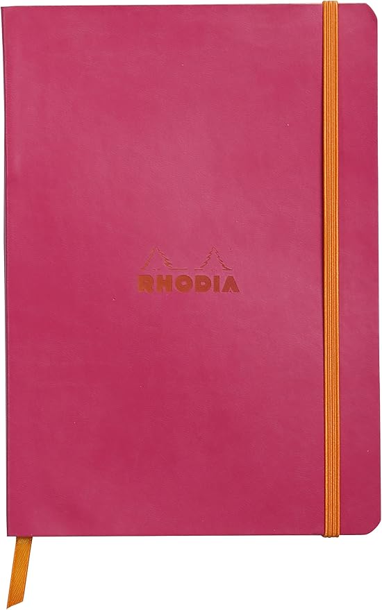 RHODIA 117412C - Raspberry Soft Notebook - A5 - Lined - 160 pages - Ivory Clairefontaine Paper 90 g/m - Bookmark, Elastic Closure - Faux Leather Cover - Rhodiarama Collection
