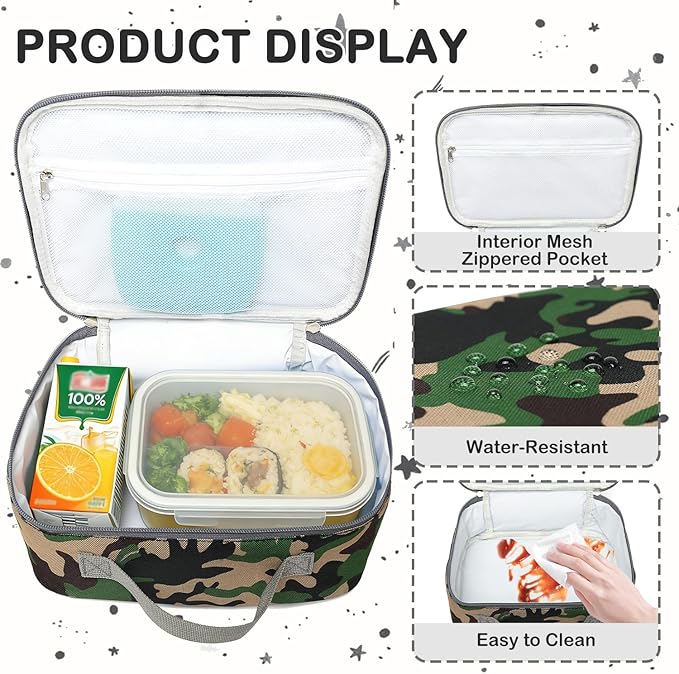 FlowFly Kids Lunch box Insulated Soft Bag Mini Cooler Back to School Thermal Meal Tote Kit for Girls, Boys, Forest