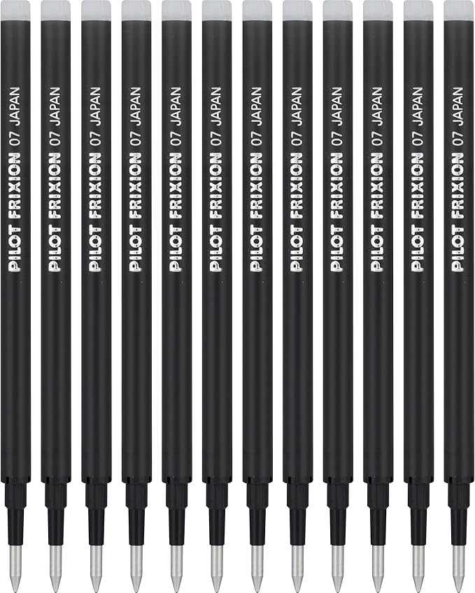 Pilot, FriXion Ball Gel Ink Refills for Erasable Pens, Fine Point 0.7 mm, Erasable Pen Refills, Pack of 12, Black