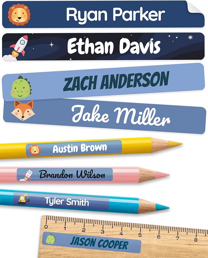Personalized Kids Name Labels for Pencils Dark Blue [225pcs] - Waterproof Name Stickers for School & Daycare - Pencil Custom Name Stickers - Children Name Stick On Labels for Pens (2.0”x0.3”)