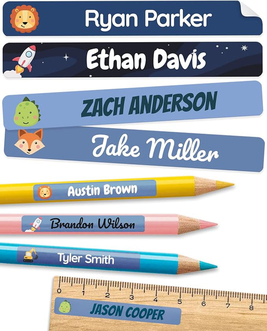 Personalized Kids Name Labels for Pencils Dark Blue [225pcs] - Waterproof Name Stickers for School & Daycare - Pencil Custom Name Stickers - Children Name Stick On Labels for Pens (2.0”x0.3”)