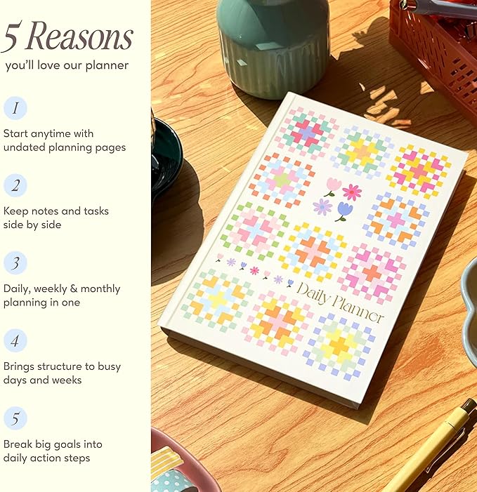 Notcoy Undated Daily Planner and Notebook, Aesthetic Hardcover Productivity Planner with To-Do List, Habit Tracker, Weekly & Monthly Views - Tulip Town
