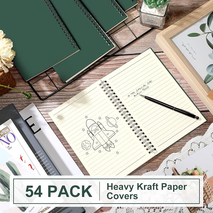 Yahenda 54 Pcs Spiral Notebooks, 1 Subject, Wide Ruled, Deep Green