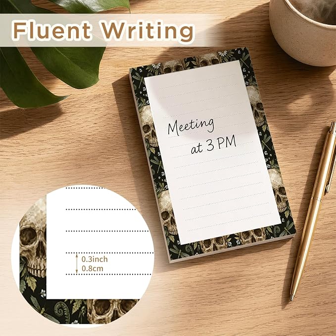 Lined Sticky Notes 4x6 in, 2 Pack Large Cute Notepads with Lines, Bright Post Memo Note Pads Big Rectangular Sticky Notes for Office Vintage Flower Skulls