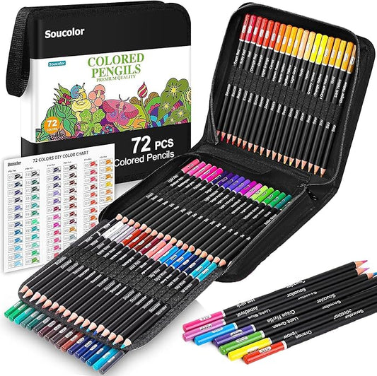 Soucolor 72-Colors Premium Artist Colored Pencils Set with Zippered Case for School Preppy Supplies, Drawing Kit Art Supplies for College Students