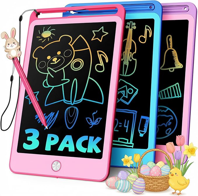 TEKFUN 3 Pack LCD Writing Tablet for Kids, 8.5 Inch Blue+Pink+Purple Doodle Board Drawing Board Reusable Drawing Tablet with Lanyard, Educational Kids