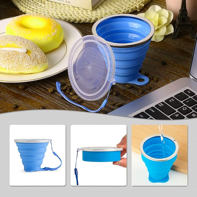 5 Pack Silicone Collapsible Travel Cup,Expandable Camping Cup with Lids,Portable Travel Cup for Outdoor Travel Drinking