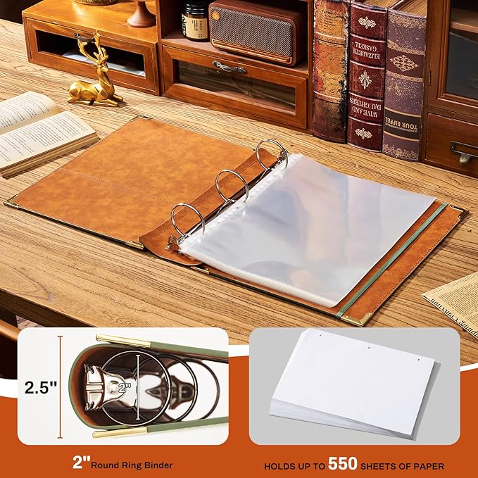 Ovesmusl Sunflower PU Leather 3 Ring Binder Fits 8.5"x11" Letter Size Paper, 2 Inch Round Ring Binder Holds 500 Sheets, Notepad Paper Cover Loose Leaf Organizer, Pink