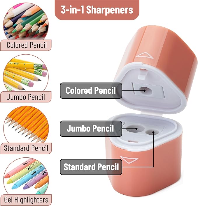 Mr. Pen- Pencil Sharpeners Manual, 3 Pack, 3 Holes, Colorful