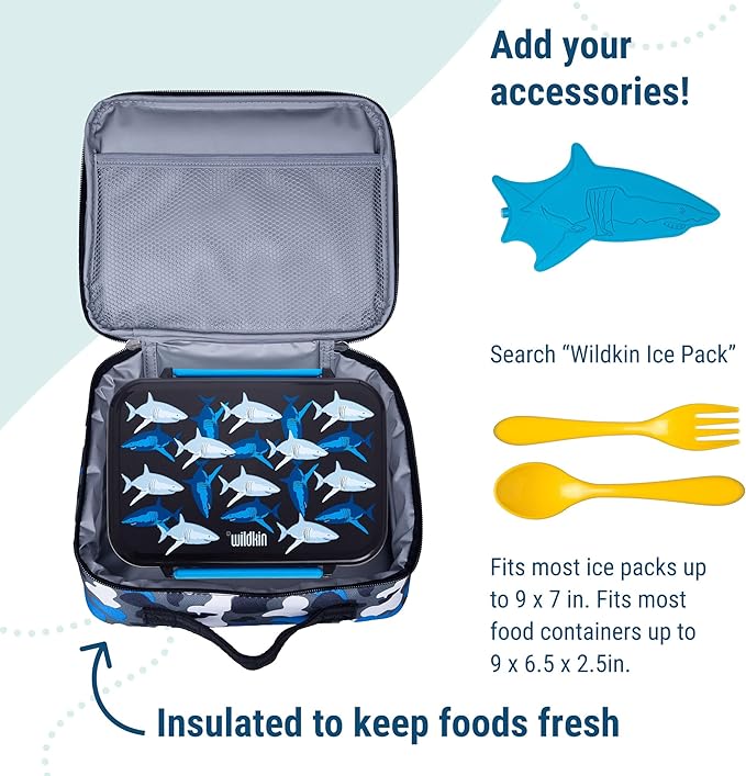 Wildkin Kids Insulated Lunch Box, Keeps Food Hot or Cold, BPA-Free with Mesh Pockets & Easy-Clean Lining – Ideal for School, Travel & Daycare – Blue Camo