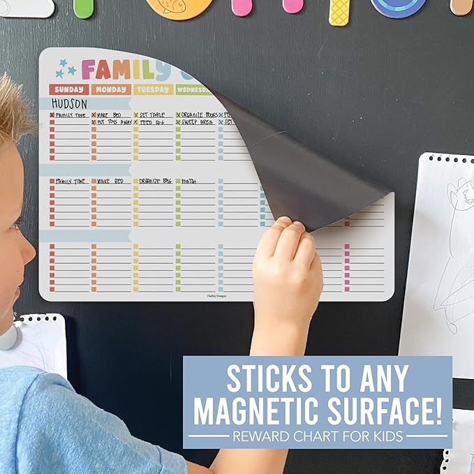 Hadley Designs Magnetic Chore Chart for Kids Multiple - Chores Board for Refrigerator, Dry Erase Task Chart for 2 Kids Daily Behavior, Family Weekly Planner for Teen and Adults, Stars Chore Board