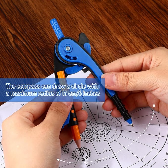 Zonon 2 Pcs Student Protractor and Compass, Student Geometry Math Set Drawing Compass and 180 Degree 6 Inch Protractor with Swing Arm for Drawing Measuring School Office (Deep Blue)