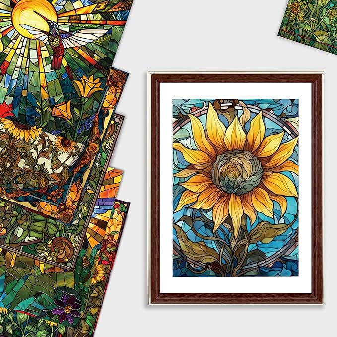 Scrapbook Paper,24 Sheets 6"x 6" Vintage Scrapbook Supplies,Single-Sided Pattern Decorative Cardstock Paper for Junk Journal,Card Making,DIY Album, Art Journaling,Decoupage Craft,Glass Sunflower