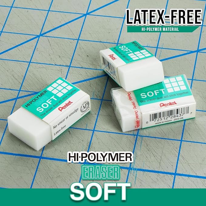 Pentel Clean Eraser, No Mess- No Residue, Hi-Polymer Soft Erasers for Pencils - White - 10 Pack - for Art, Office, and School use (10)